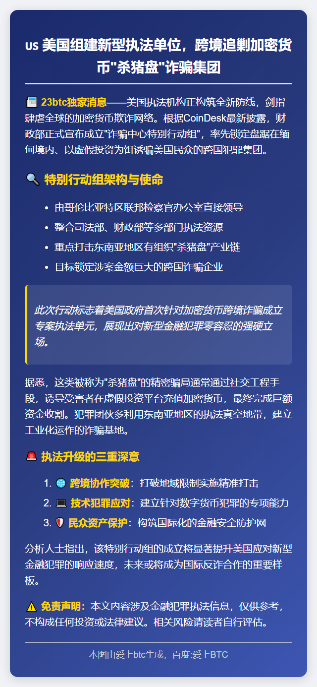 美国组建反杀猪盘特别行动组