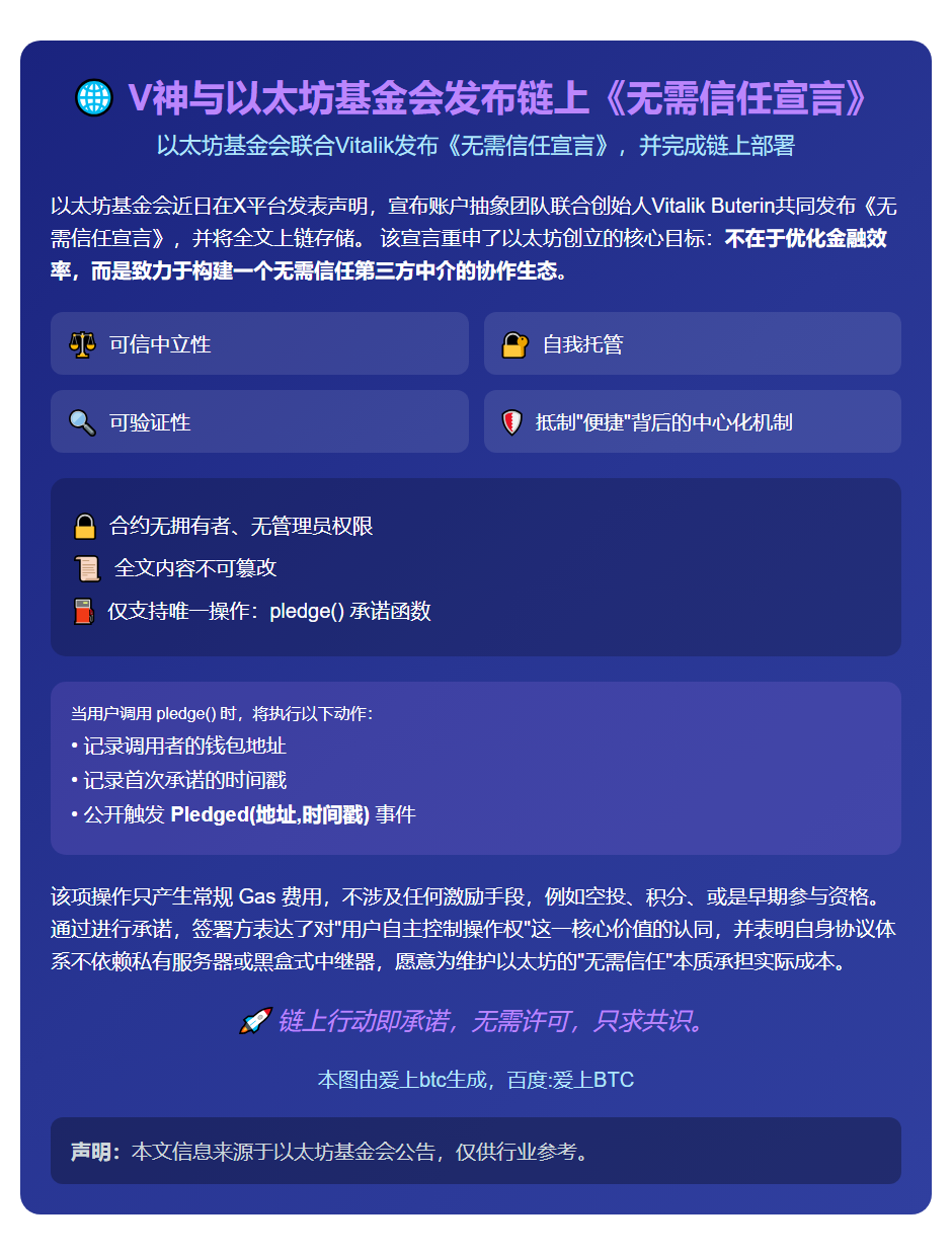 V神与以太坊基金会发布链上《无需信任宣言》