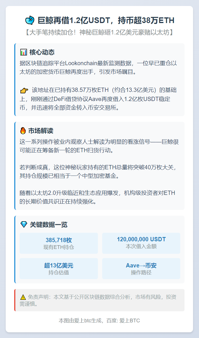 巨鲸再借1.2亿USDT，持币超38万ETH