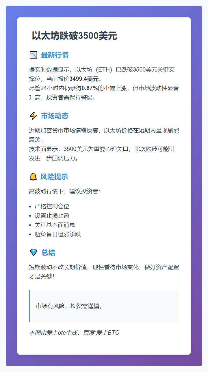 以太坊跌破3500美元