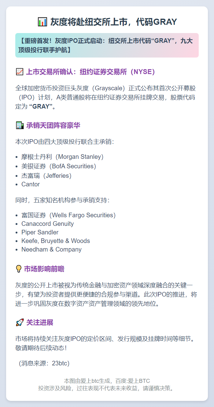 灰度将赴纽交所上市，代码GRAY