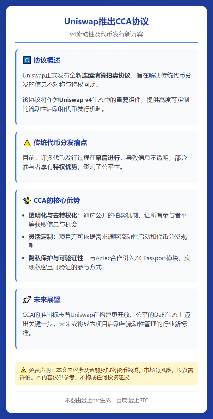 Uniswap推CCA协议：v4流动性及代币发行新方案