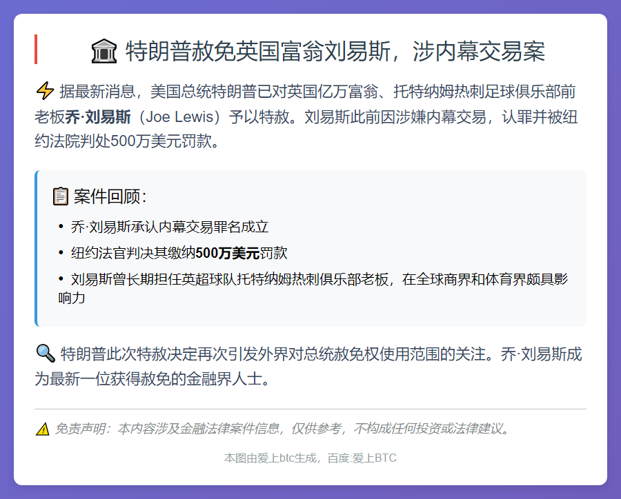 特朗普赦免英国富翁刘易斯，涉内幕交易案