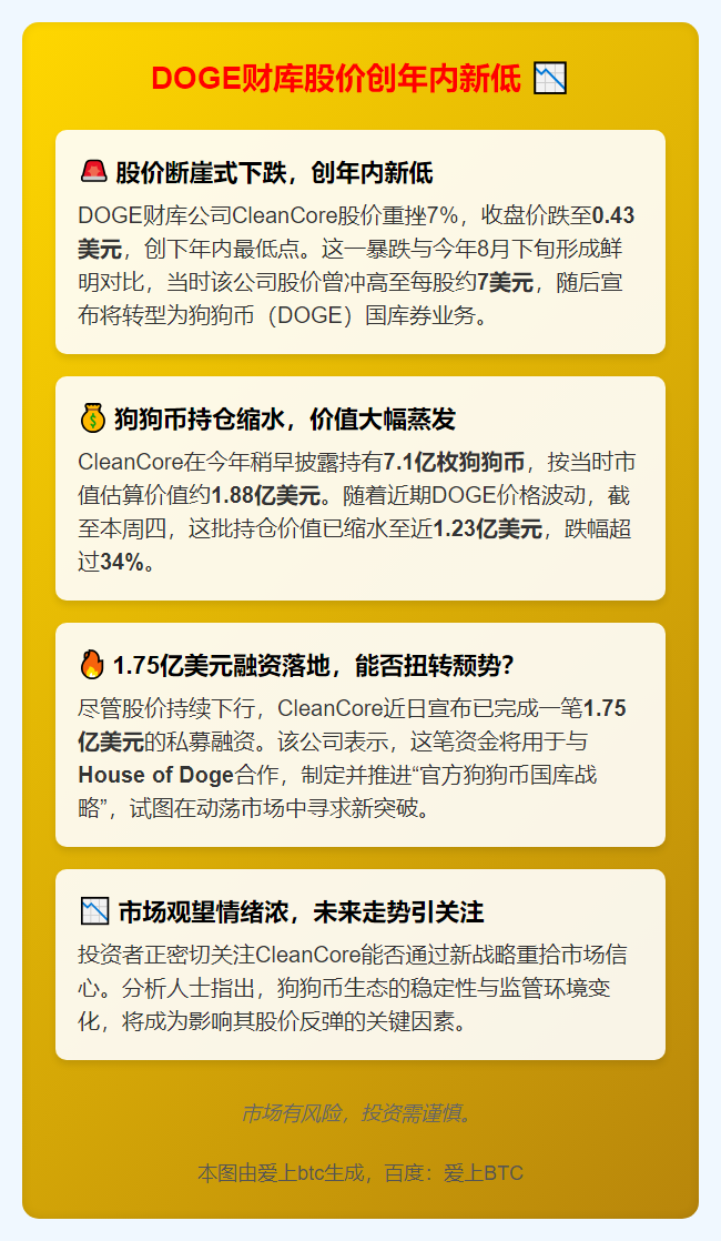 DOGE财库股价创年内新低