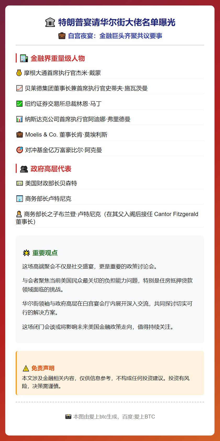 特朗普宴请华尔街大佬名单曝光