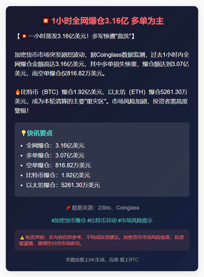 1小时全网爆仓3.16亿 多单为主