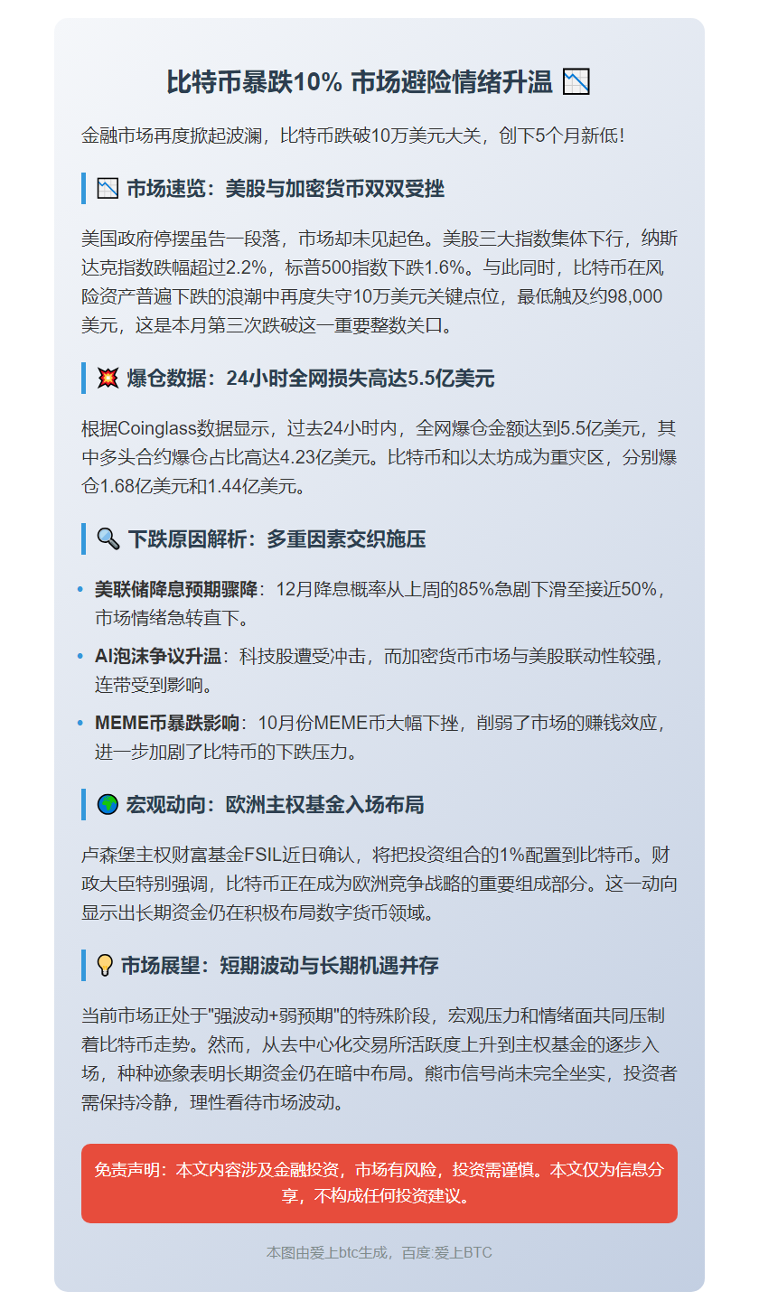 比特币暴跌10% 市场避险情绪升温