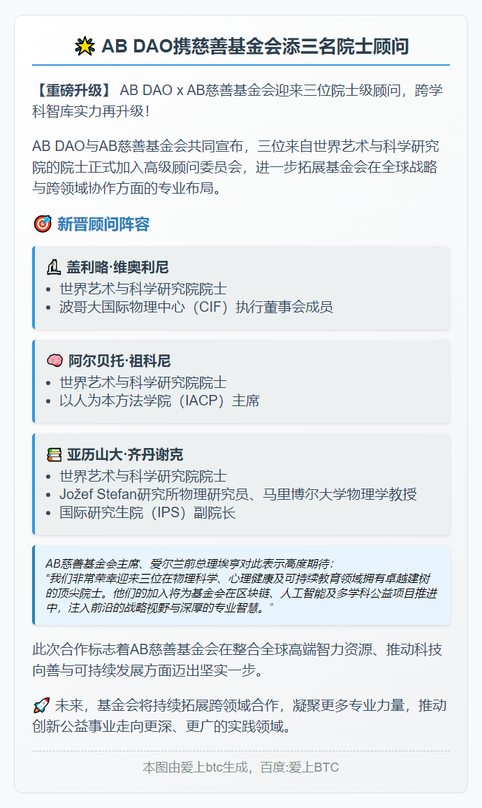 AB DAO携慈善基金会添三名院士顾问