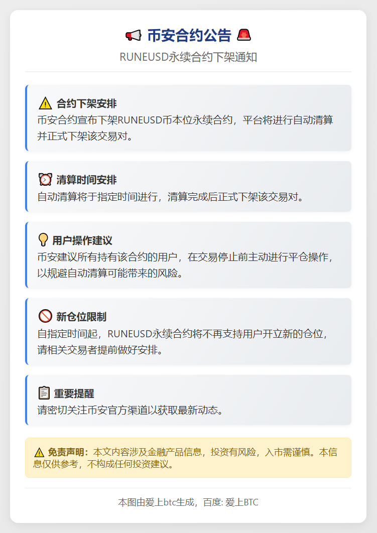 币安将下架RUNEUSD永续合约