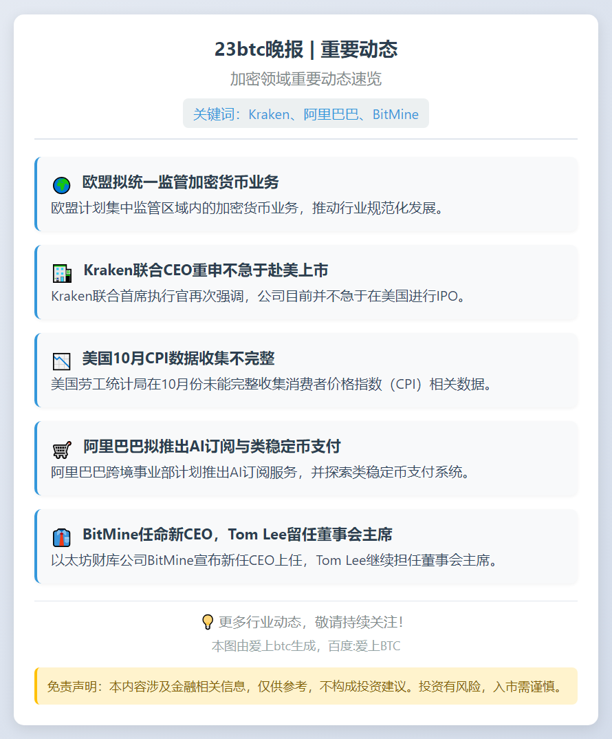 23btc晚报 | 11月14日重要动态