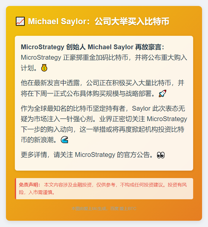 Michael Saylor：公司大举买入比特币