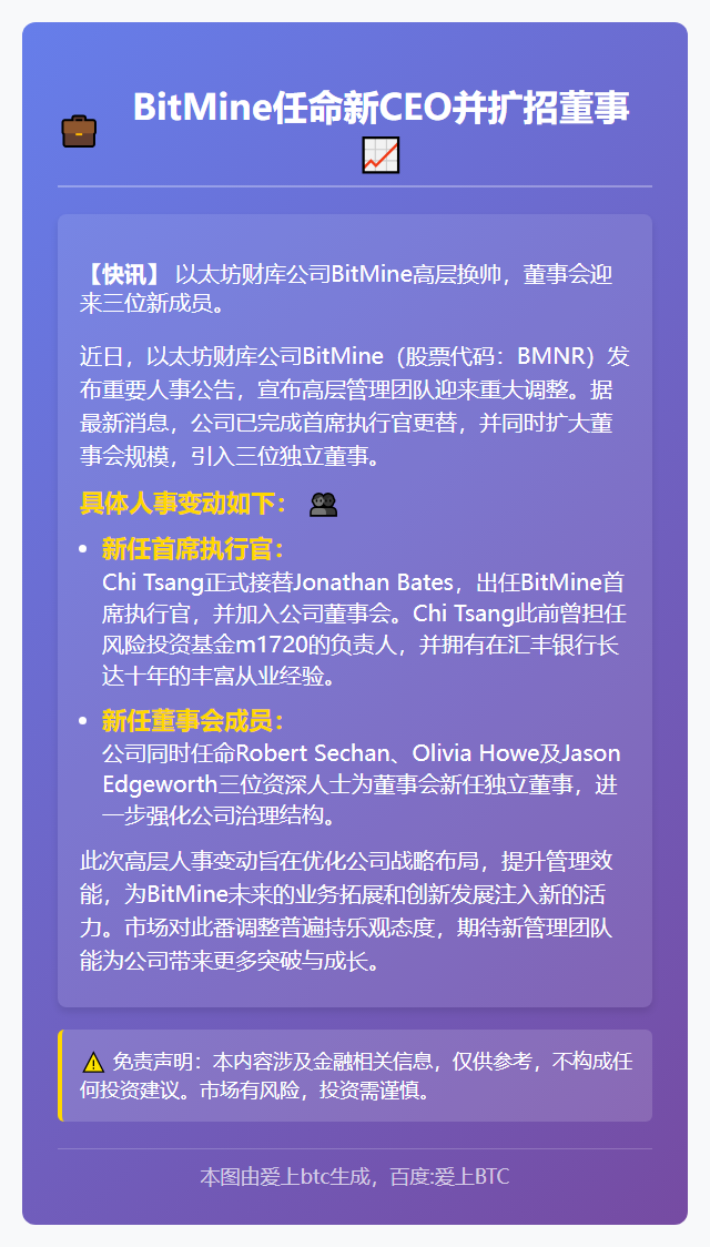 BitMine任命新CEO并扩招董事