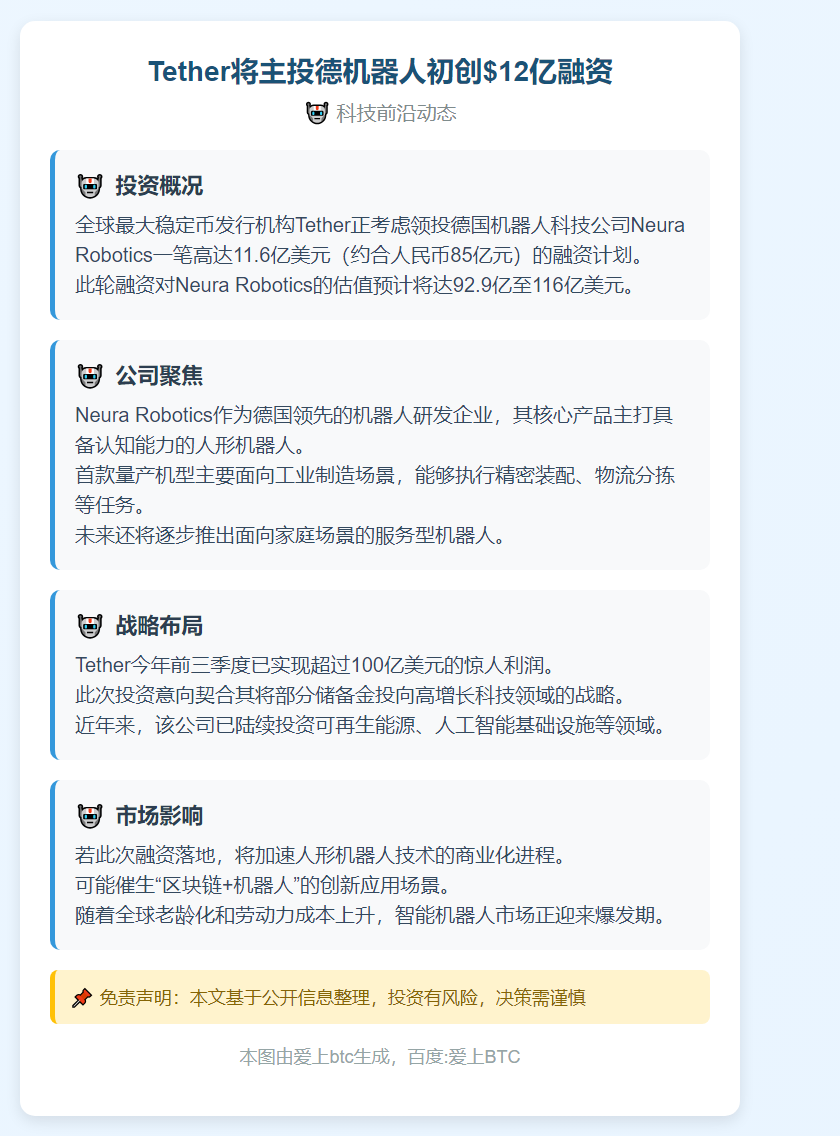 Tether将主投德机器人初创$12亿融资