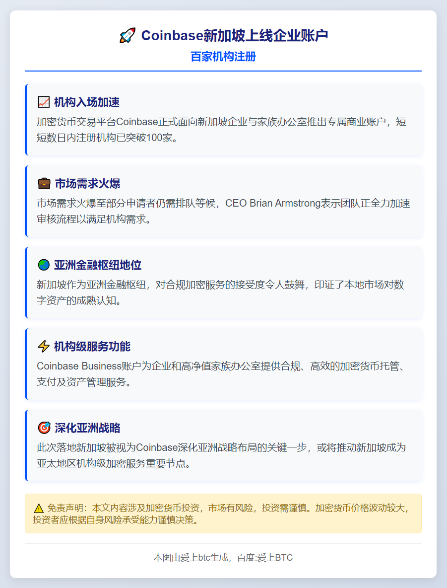 Coinbase新加坡上线企业账户，百家机构注册