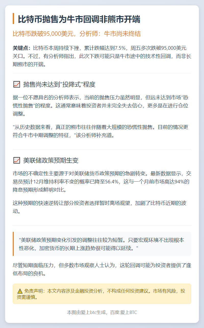 比特币抛售为牛市回调非熊市开端