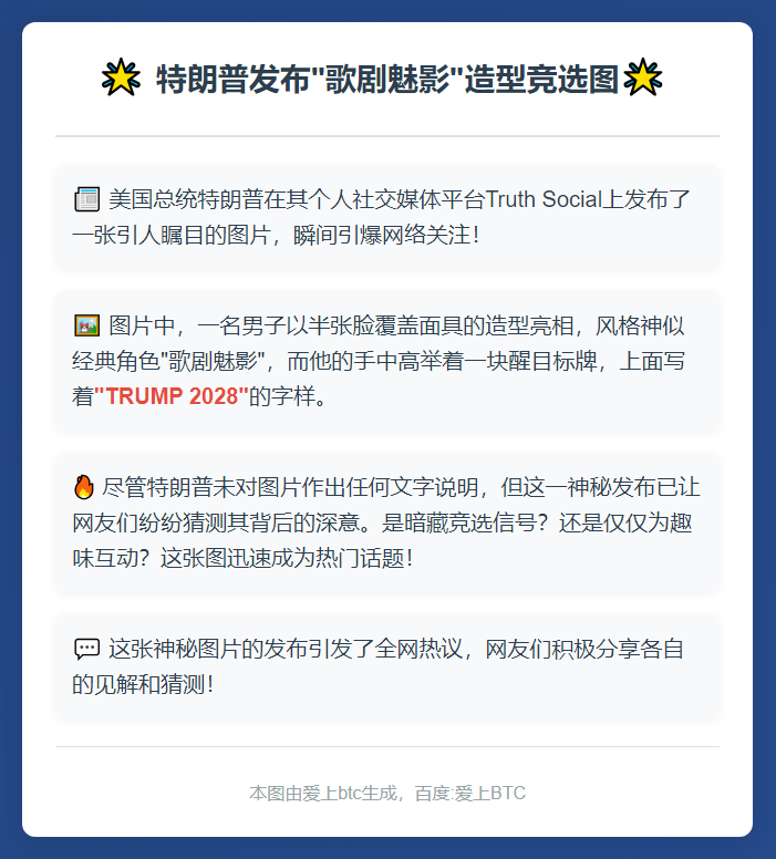 特朗普晒“歌剧魅影”造型竞选图