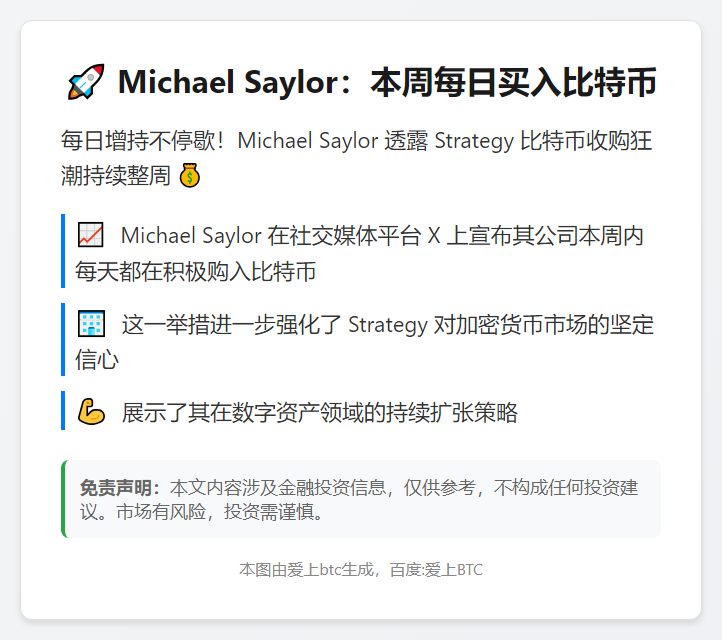 Michael Saylor：本周每日买入比特币