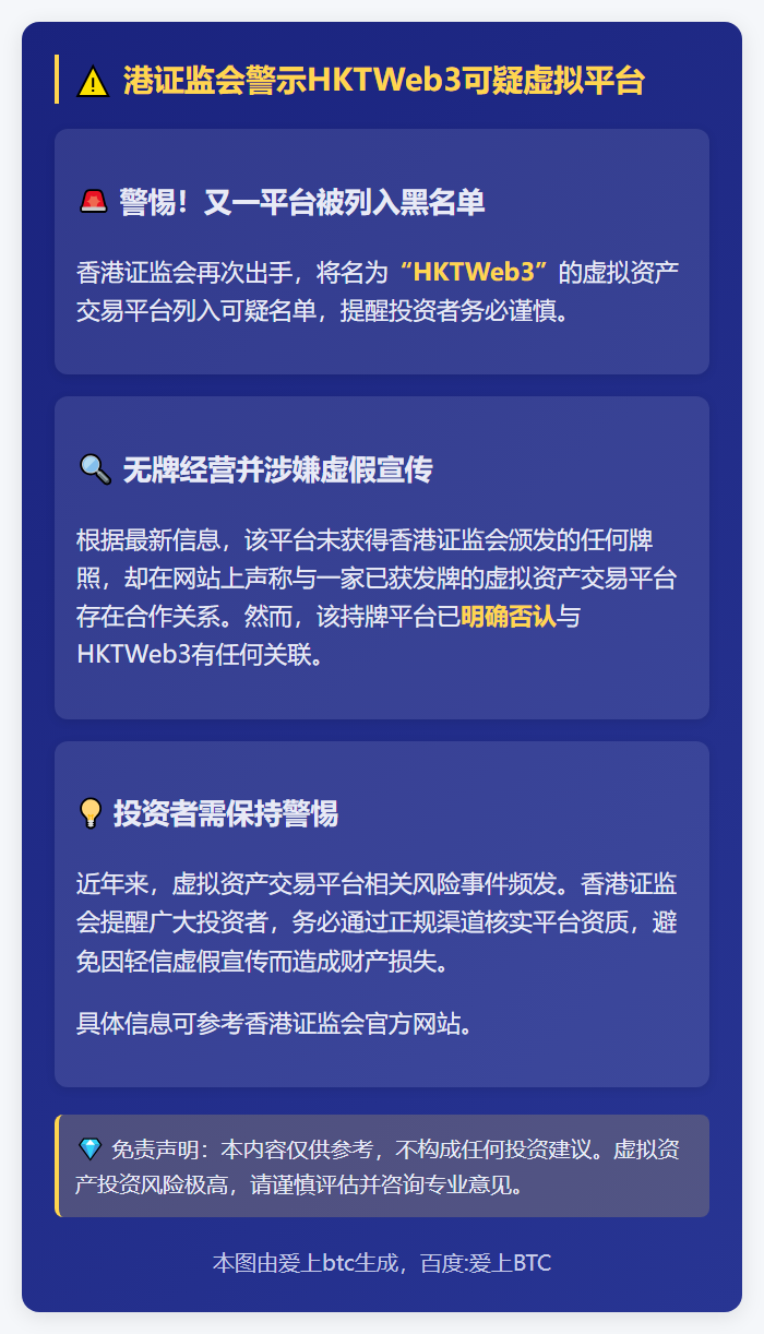 港证监会警示HKTWeb3可疑虚拟平台