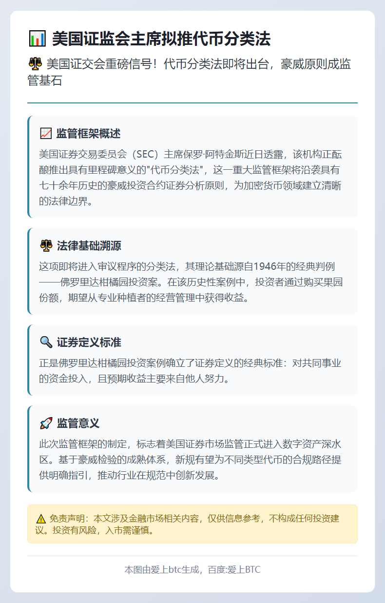美国证监会主席拟推代币分类法
