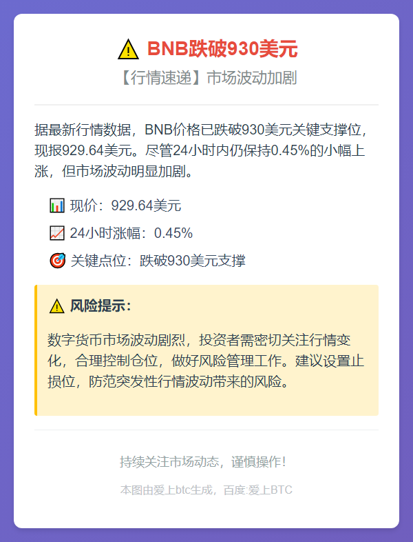 BNB跌破930美元
