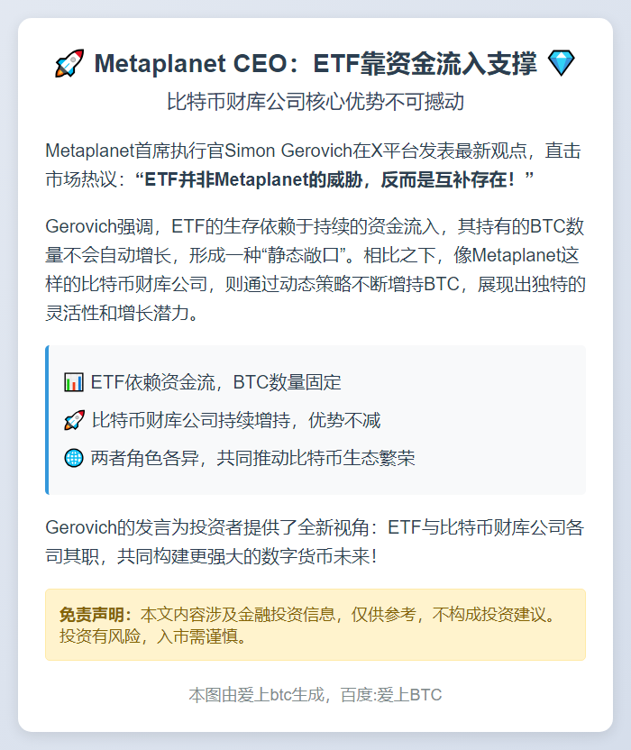 MetaMetaplanet CEO：ETF靠资金流入支撑 