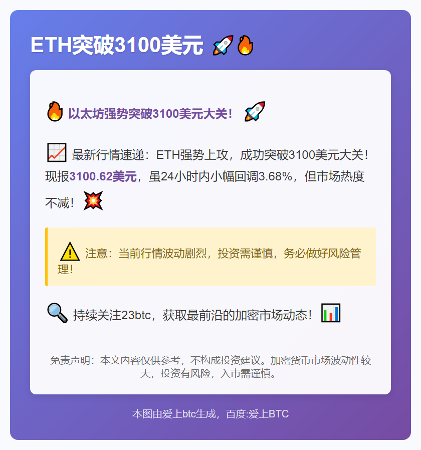ETH突破3100美元