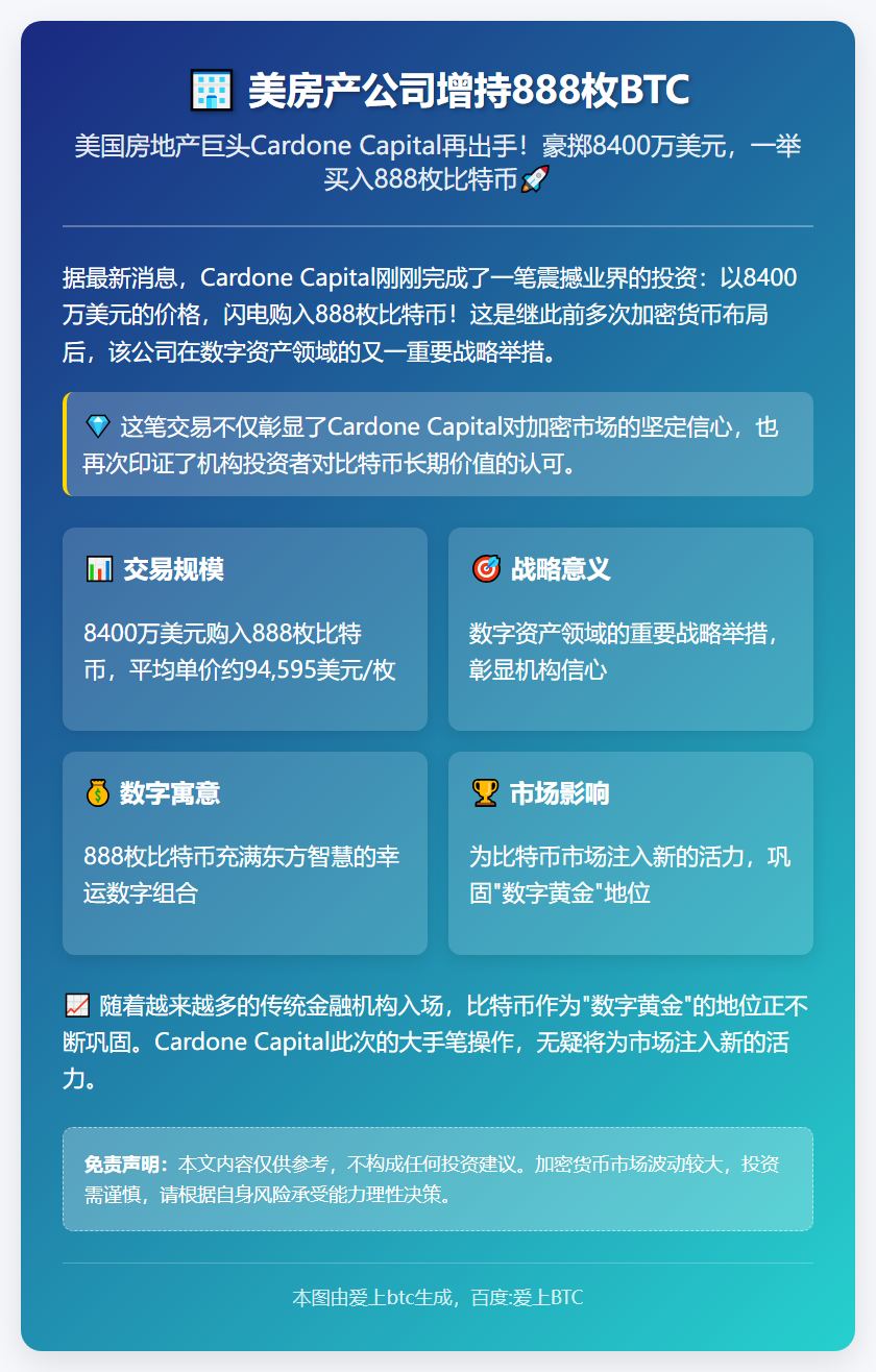 美房产公司增持888枚BTC