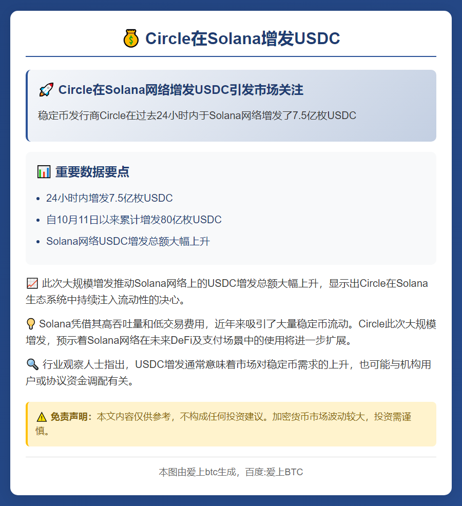 Circle在Solana增发7.5亿枚USDC