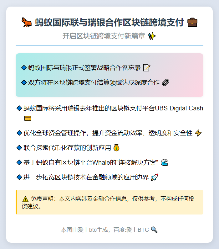 蚂蚁国际联与瑞银合作区块链跨境支付
