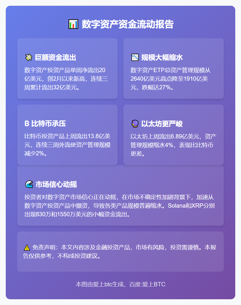 CoinShares：上周数字资产产品净流出20亿美元