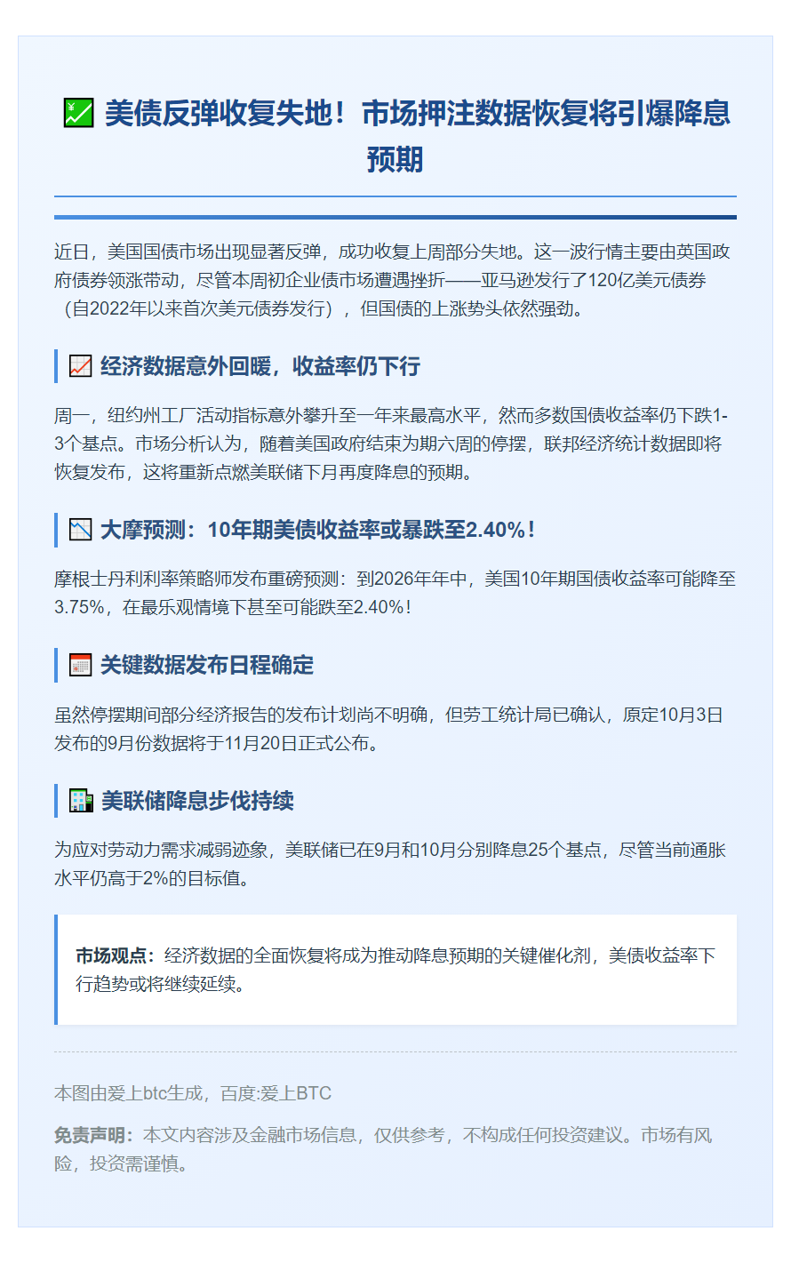 美债反弹 市场押注数据催热降息预期