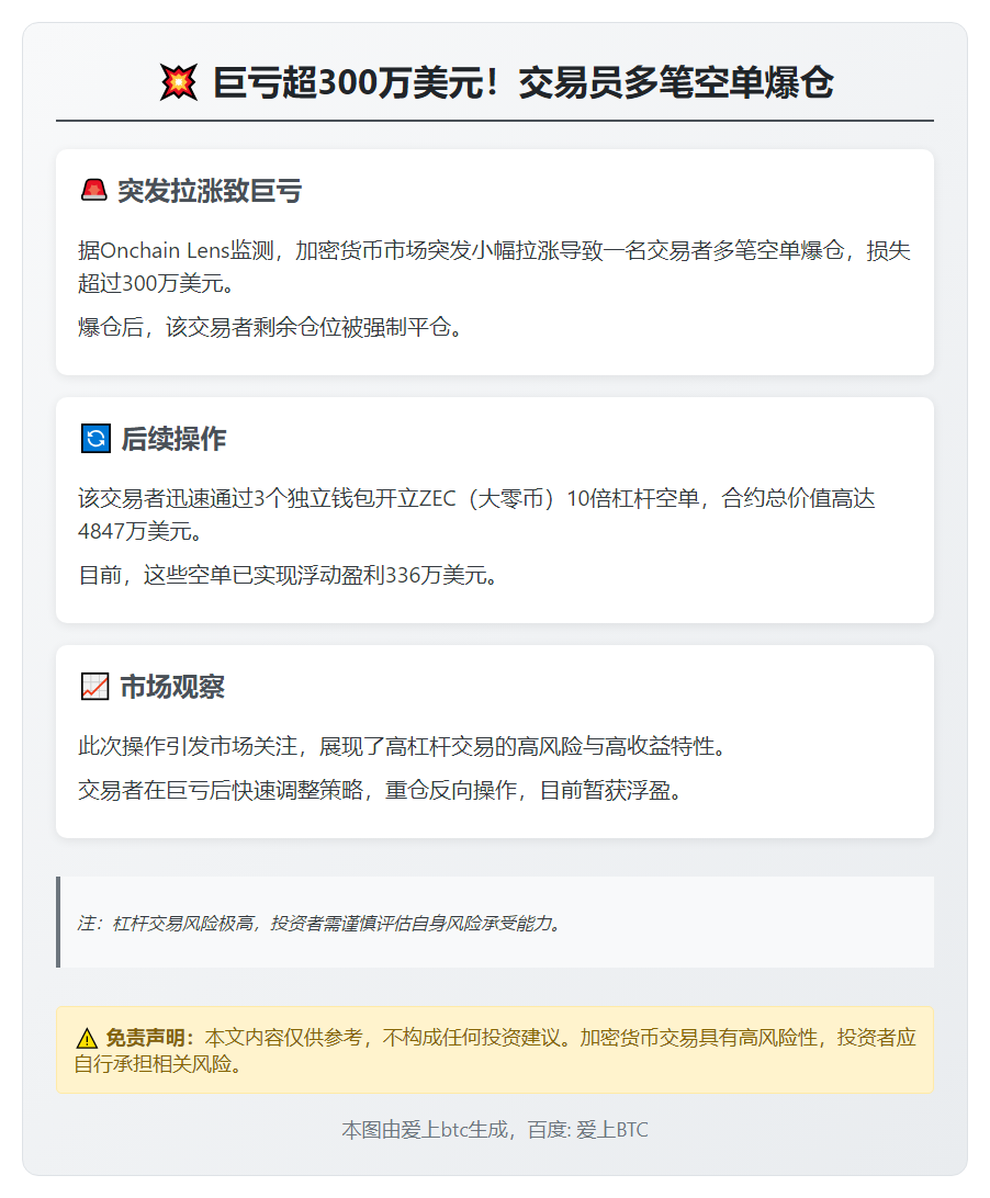 巨亏超300万美元！交易员多笔空单爆仓