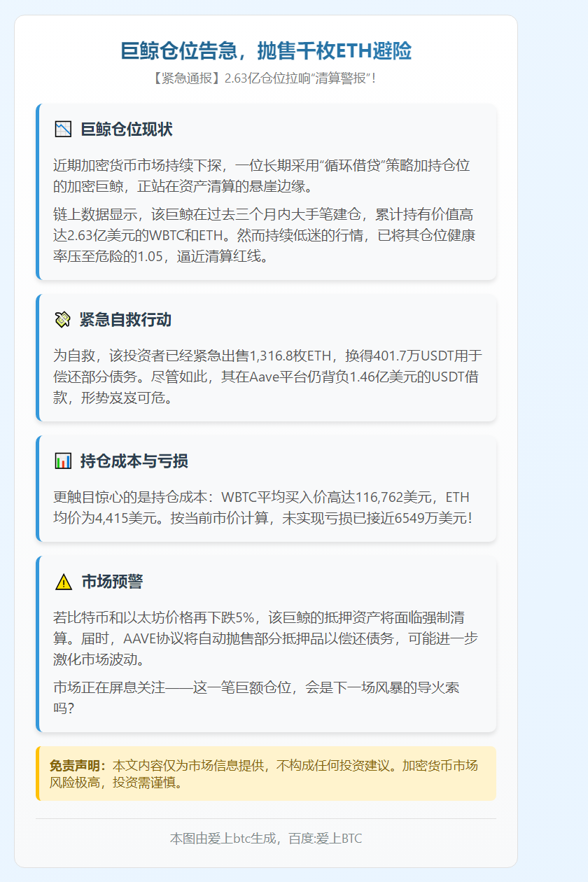 巨鲸仓位告急，抛售千枚ETH避险