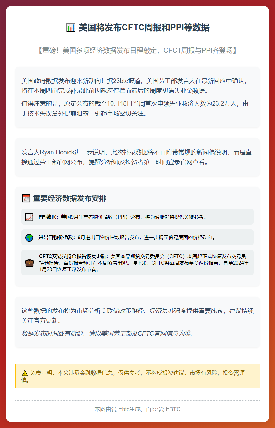 美国将发布CFTC周报和PPI等数据