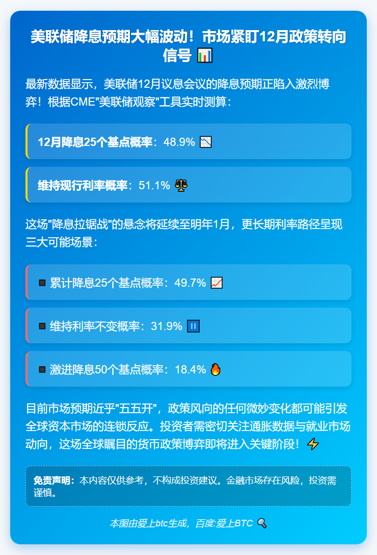 美联储12月降息概率近半