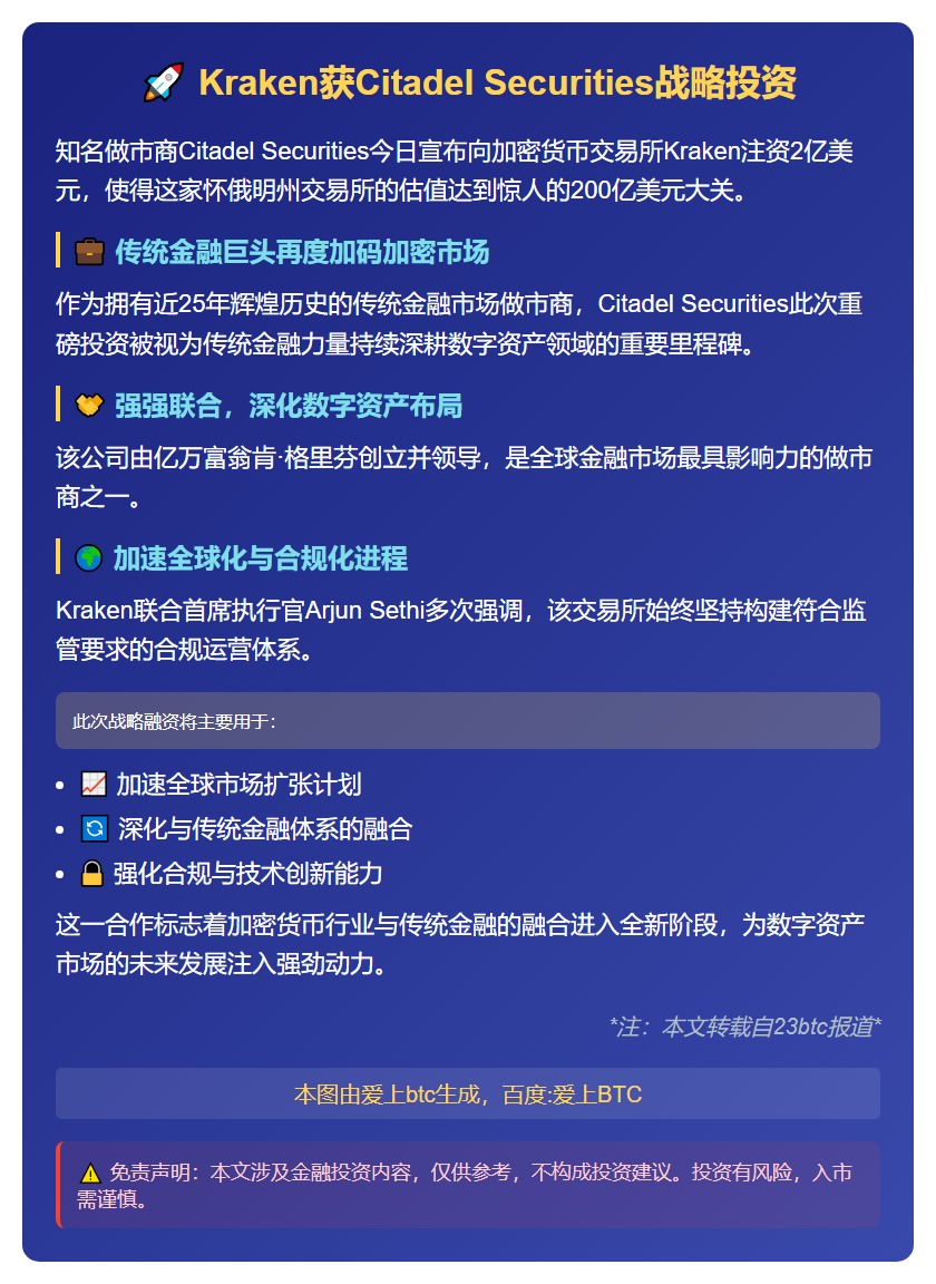 Kraken获Citadel Securities战略投资