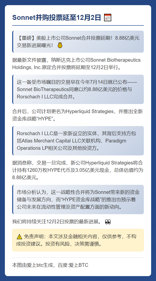 Sonnet并购投票延至12月2日