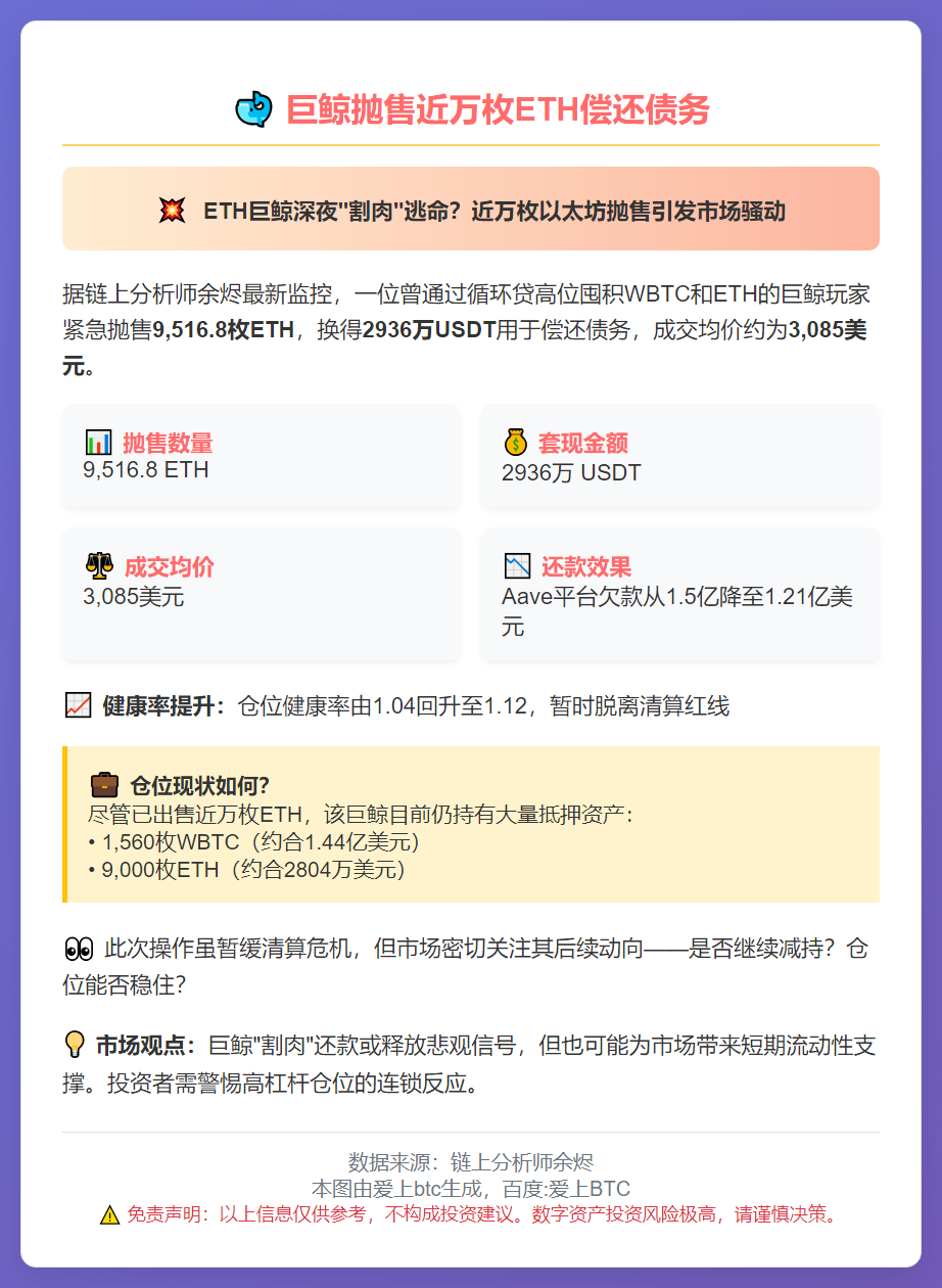 巨鲸抛售近万枚ETH偿还债务