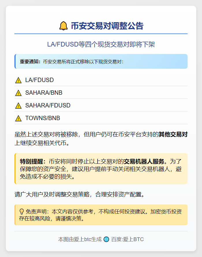 币安11月21日移除四组现货交易对