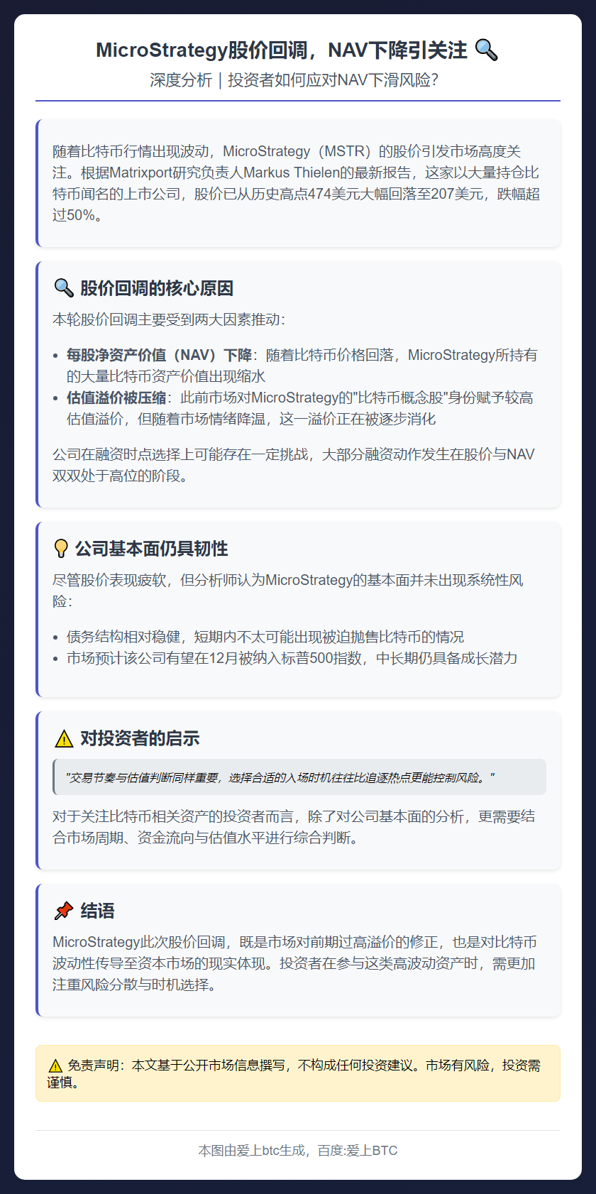 MicroStrategy股价回调，NAV下降引关注