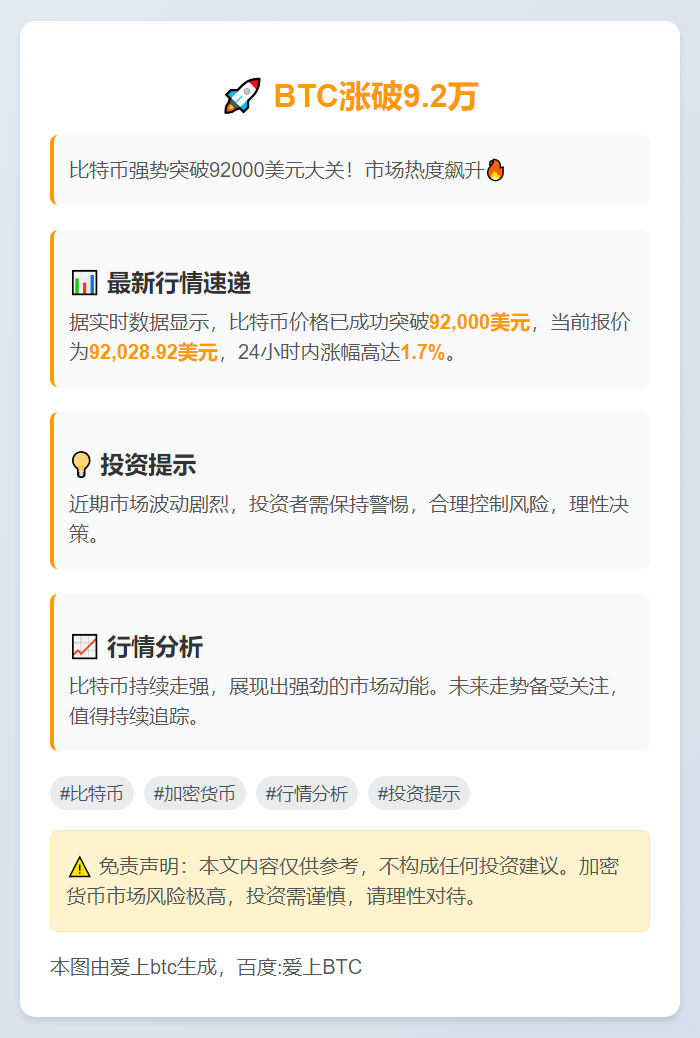 BTC涨破9.2万