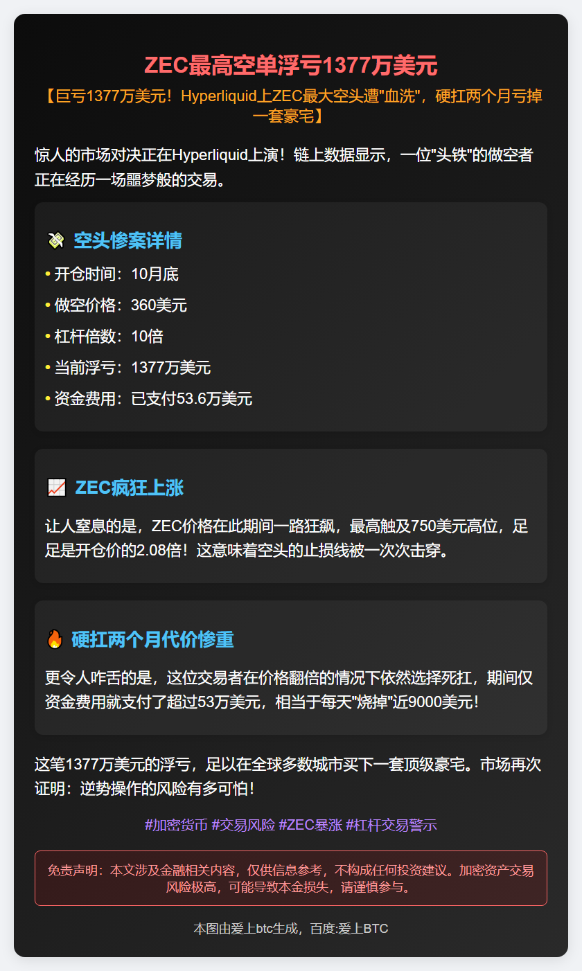 ZEC最高空单浮亏1377万美元