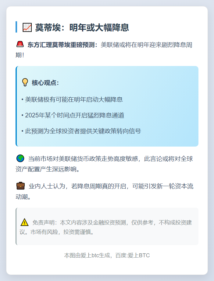 莫蒂埃：明年或大幅降息