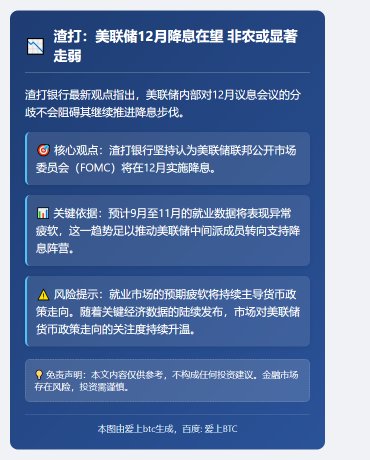 渣打：美联储12月降息在望 非农或显著走弱