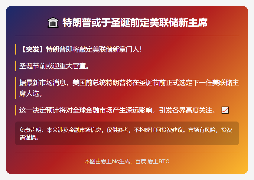 特朗普或于圣诞前定美联储新主席