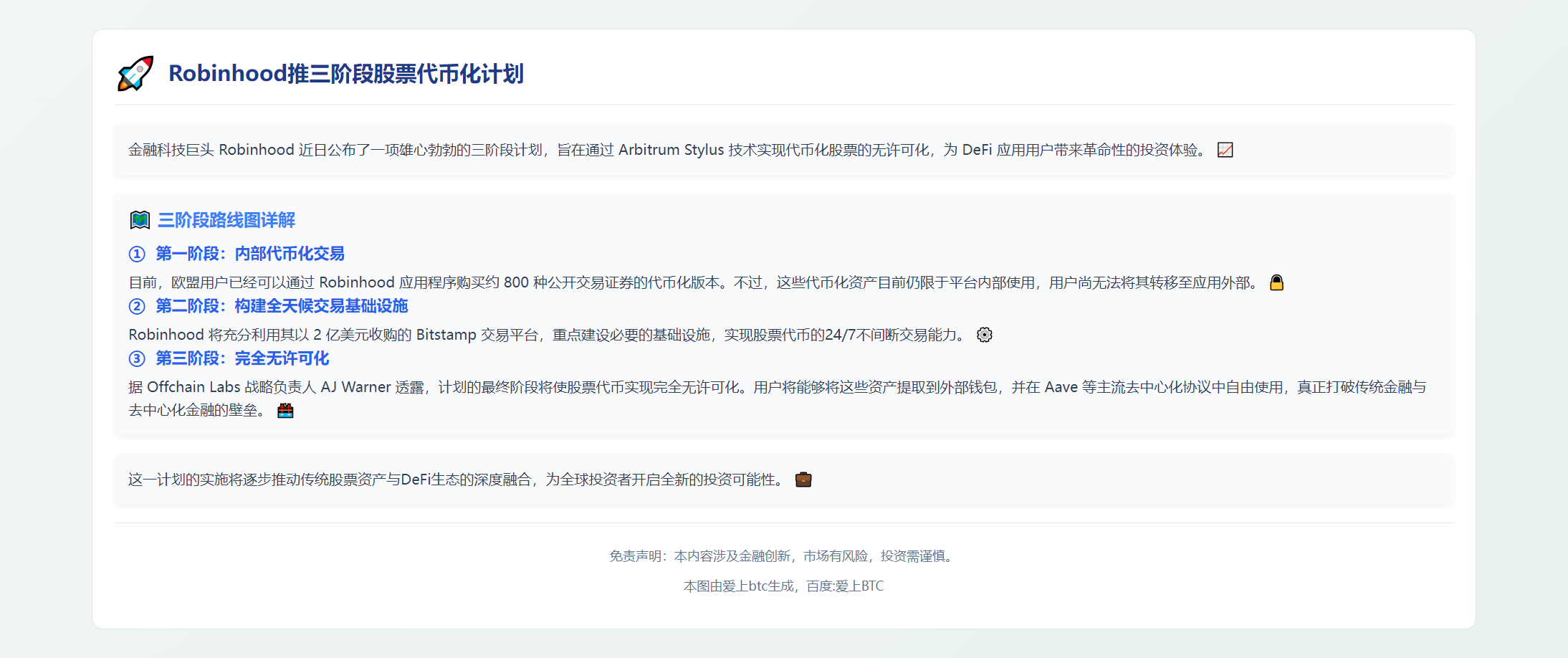 Robinhood推三阶段股票代币化计划