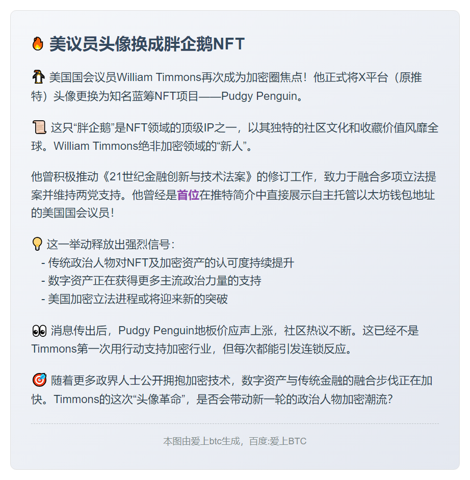 美议员头像换成胖企鹅NFT