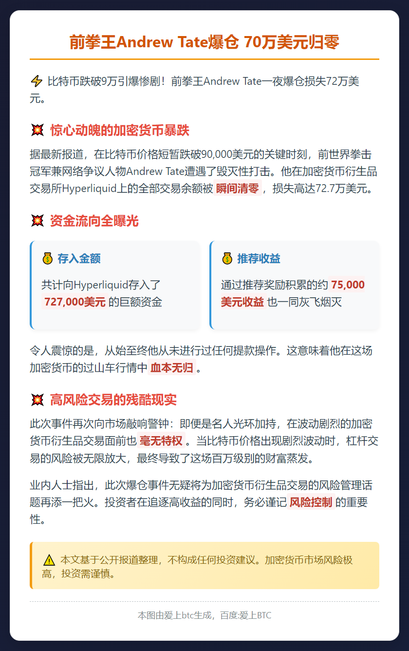 前拳王Andrew Tate爆仓 70万美元归零