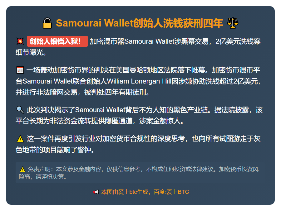 Samourai Wallet创始人洗钱获刑四年