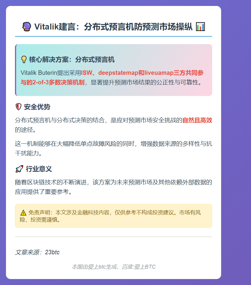 Vitalik建言：分布式预言机防预测市场操纵